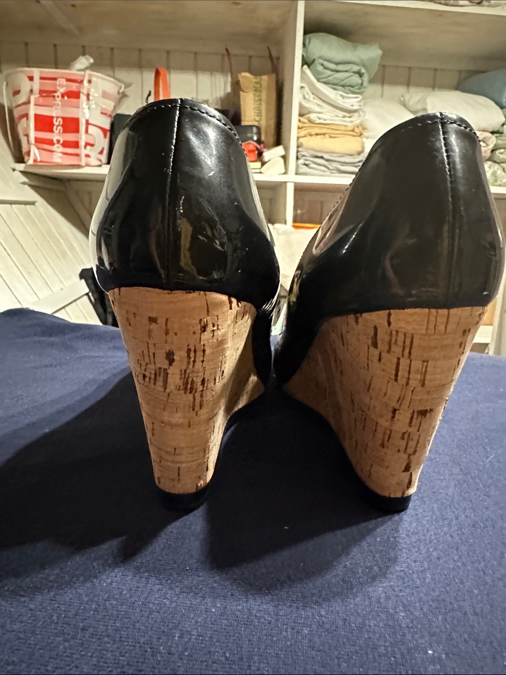 Prada Black Patent Peep-Toe Wedge Pumps - Picture 4 of 8